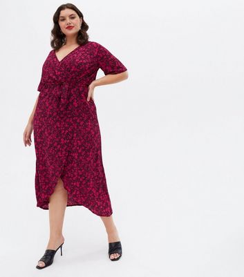 Curves Red Floral Belted Midi Wrap ...
